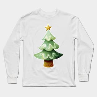 Light Green Christmas Tree watercolor painting Long Sleeve T-Shirt